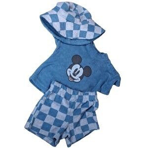Disney Baby Mickey Mouse Terry Cloth 3pc Set Shirt Shorts Hat 0-3 months Blue